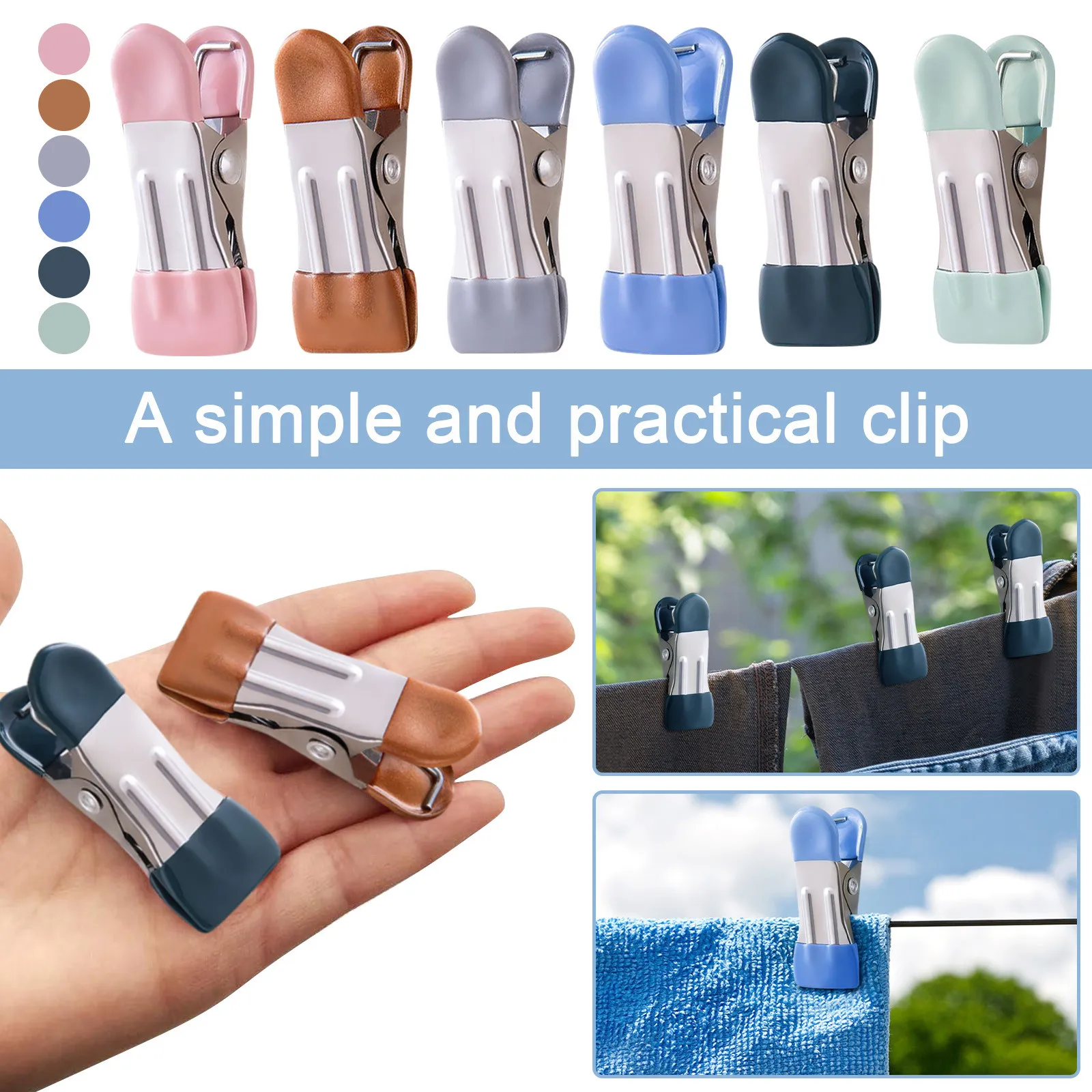 30/60pcs 2.17 인치 헤비 듀티 금속 Clothespins 사진 건조 세탁 양말 식품 가방 클립 주방 스테인레스 스틸 고무 6 팩