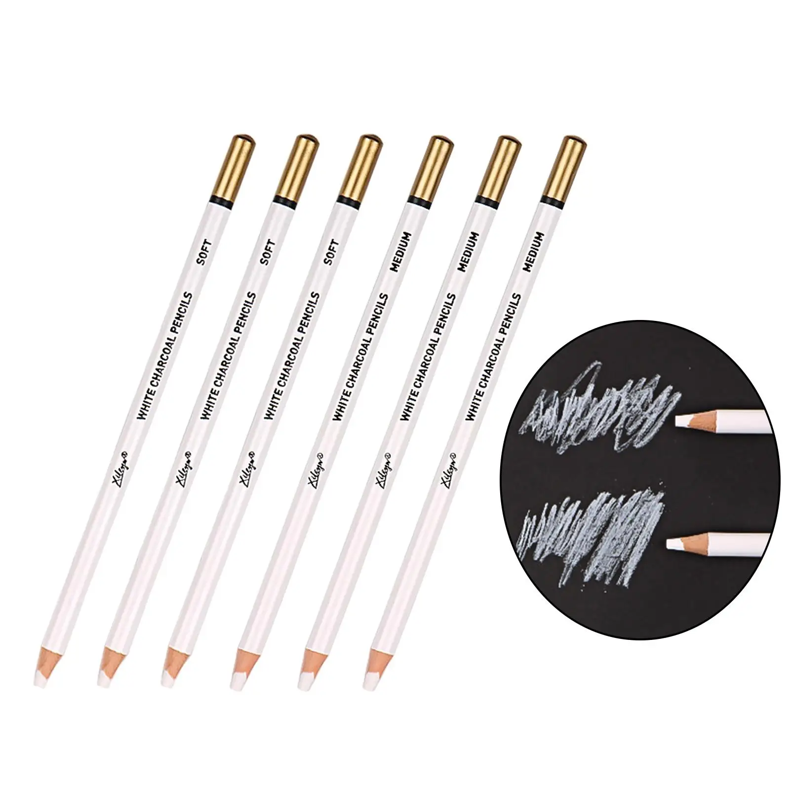 나무 흰색 숯 연필 문구 세트 12개, 하이라이트 드로잉 및 종이 스케치용