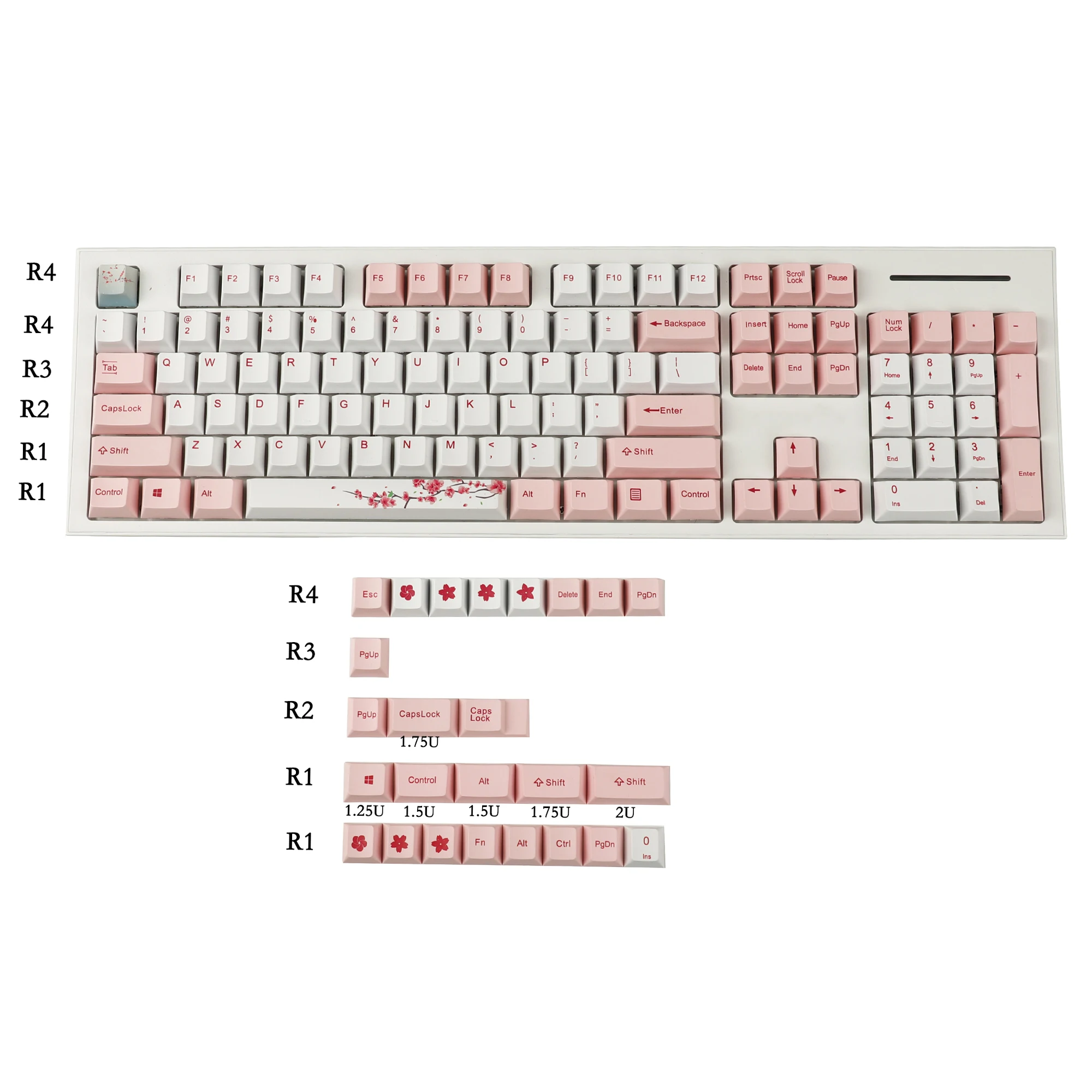 

129 Keys Cherry Profile Blossom Style Dye Sub PBT Keycap Set for Mechanical Keyboard 61 64 68 84 87 96 104 108