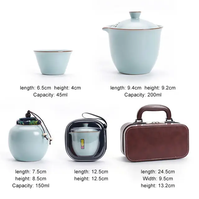 Traveling Tea Set Ceramics Teapot Teacup Celeste Ruyao Kung Fu Tea Gift Set Portable Covered Bowl Tea Infuser Festival Gift Set 6