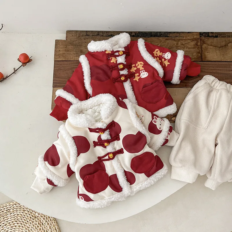 

Newborn Cotton Clothing Safe And Sound All Round Infant Thick Quilted Zipper Coat Celebration New Year Clothes Cot