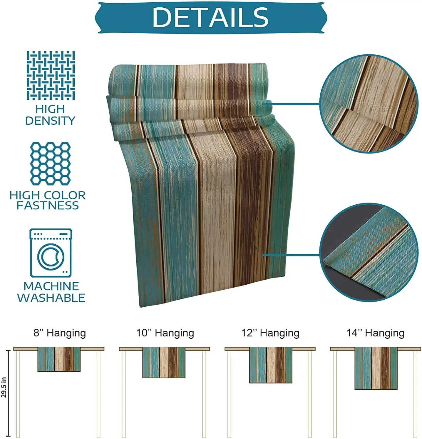Turquoise Blue Green Wood Striped Linen Table Runners Dresser Scarves  Decor for Kitchen   Holiday Party 5