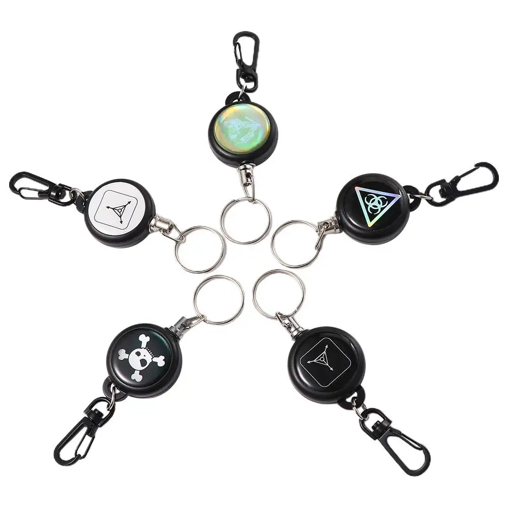 

Logo Printed With Solid Color Lanyard Steel Rope Keychain Fashion Holder Elastic Retractable Recoil Cord Clip Key Chain