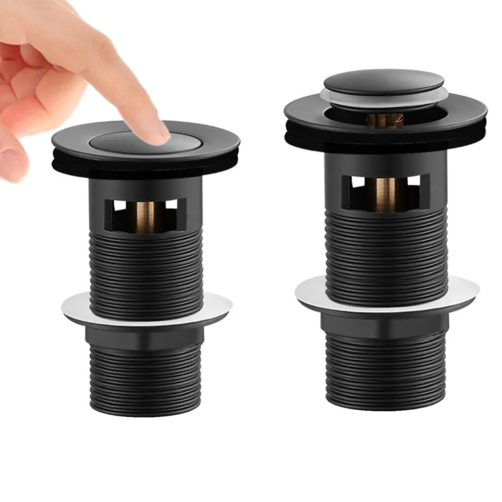 Plug Stopper Basin Waste Pop Up Bathroom Sink Push Button Click Clack 66mm Brass Matte Black M8 For Basins Bathtubs Kitchen Accessories