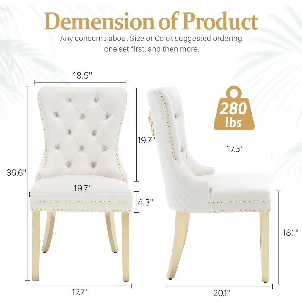 Dining Chairs Set of 6, Luxury Velvet Tufted Legs & Nailhead Trim, Back Lion Head Pull Ring & Rhomboid Pattern, Kitchen Chairs 2
