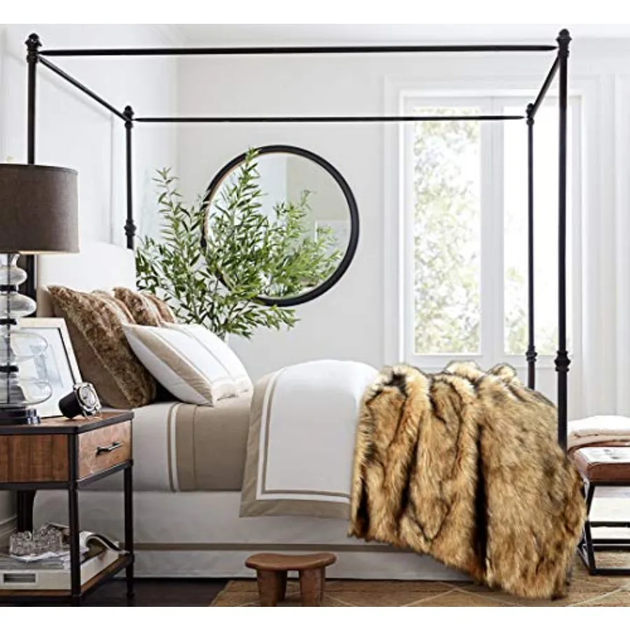 Luxury Plush Faux Fur Blanket King Size Long Pile Golden Yellow with Black Tips Throw for Sofa Armchair Couch and Bed Oversized