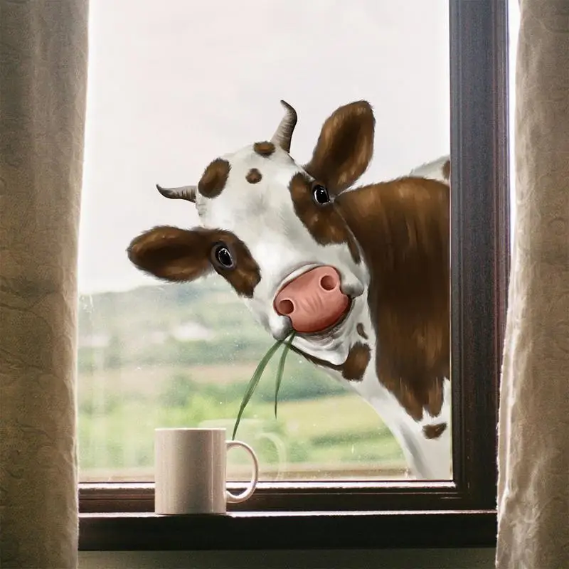 Cute Cow Window Cling Realistic Peeking Cow Print Stickers Farm Animal  Theme Windows Clings Sticker Peeking Cow Wall Sticker - AliExpress