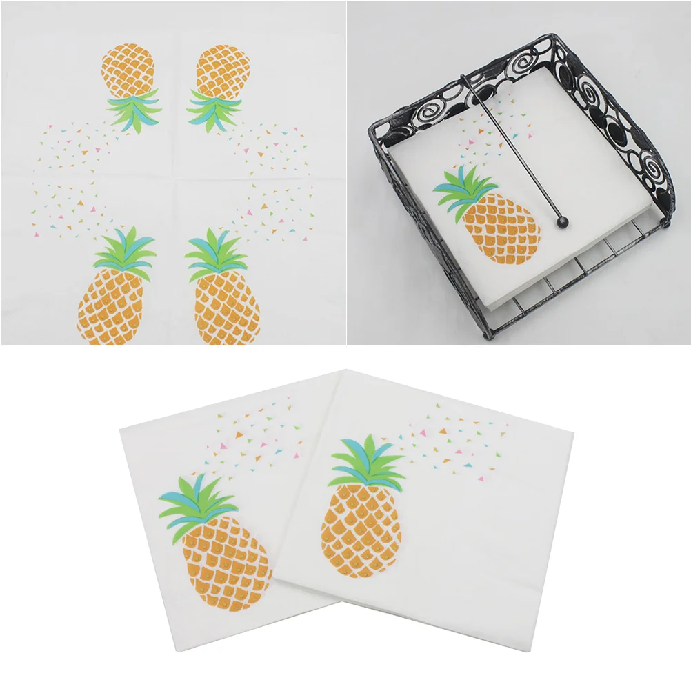 20 Sheets 33x33cm Pineapple Printing Napkin Disposable Paper Napkins Party Supplies for Party Banquet Daily Use
