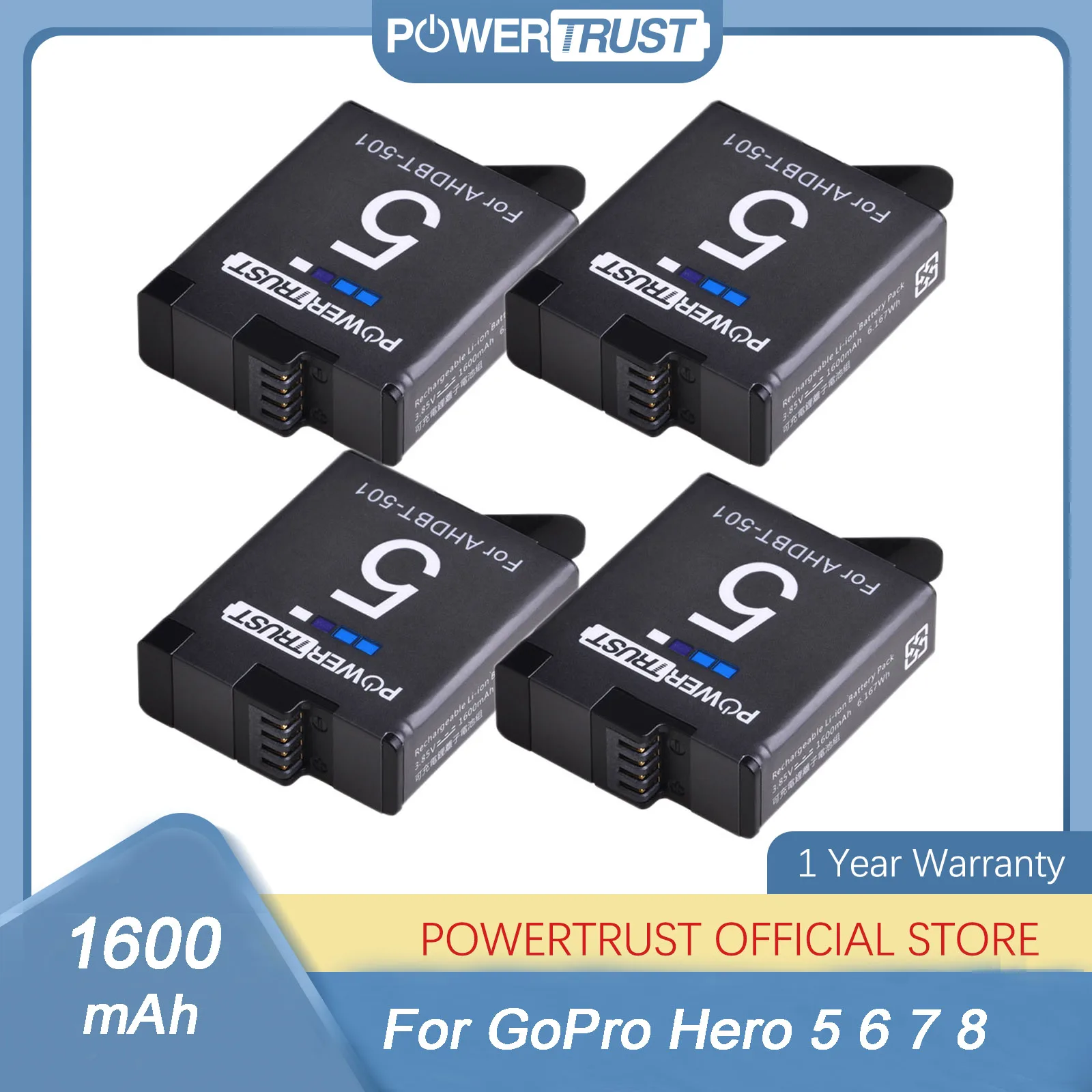 Powertrust Ahdbt-501 Batteria Per Gopro Hero 5 Hero 6 Hero 7 /8 Nero Hero 2018 Akku Batterie Della Macchina Fotografica Di Azione