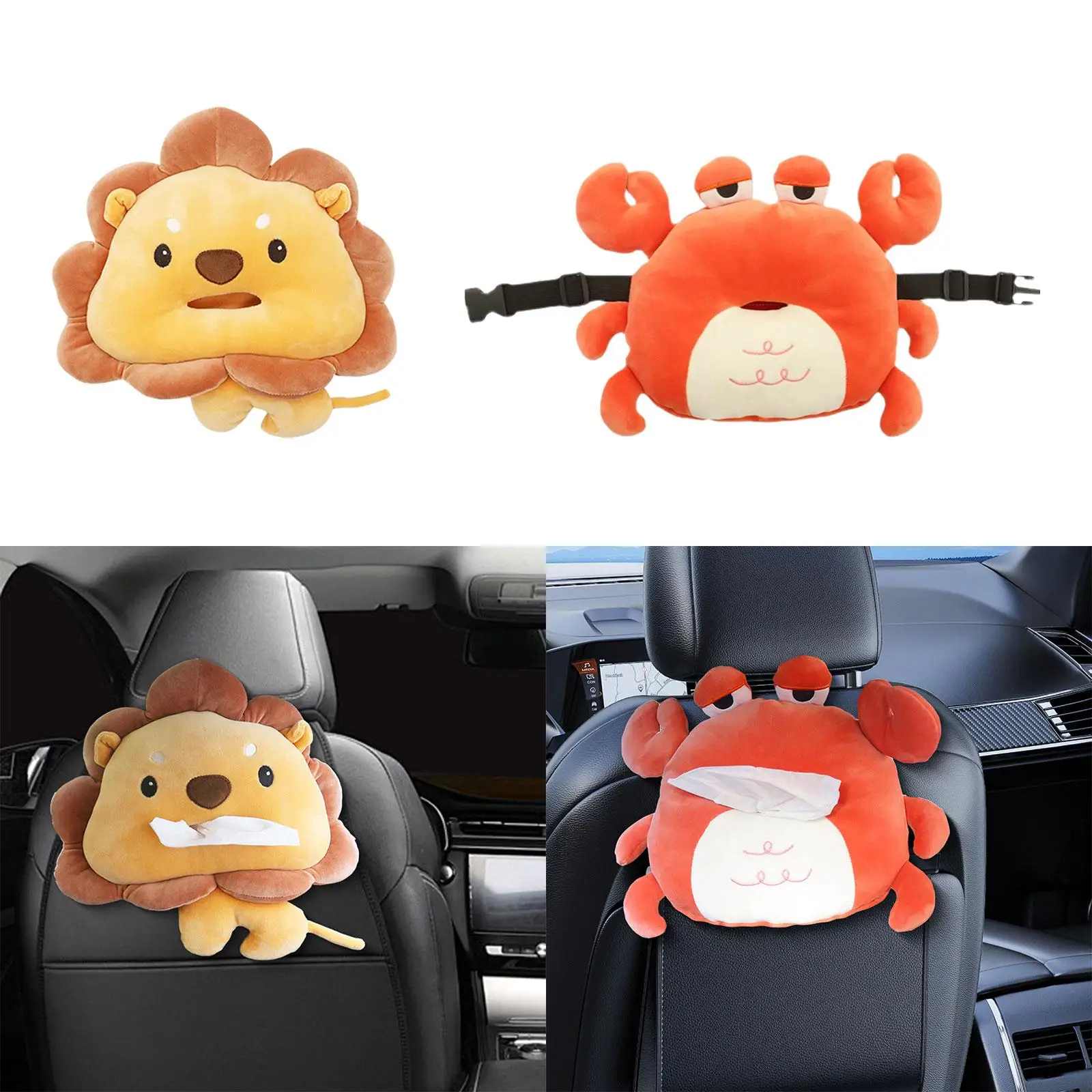 Paper Case Car Tissue Box Hanging on The Armrest Multipurpose Cute Plush Animals Napkin Holder Paper Box for Home Office Sofa