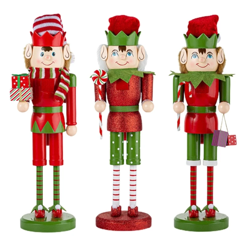 

15 Inch Wooden Elf Nutcracker Soldier King Figurine Christmas Decor for Shelves