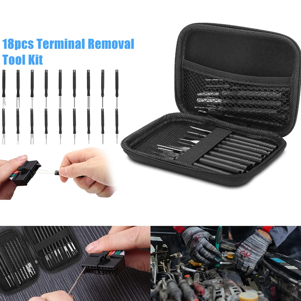 18Pcs Car Terminal Removal Kit Repair Inspection Tools Auto Cable Plug Remove Pin Puller Electrical Wire Crimp Disassembly