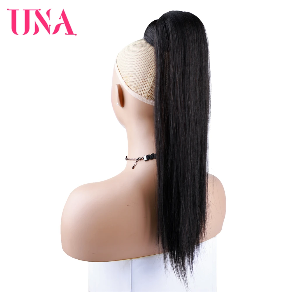 UNA 18" Indian Human Hair Drawstring Ponytail Slik Straight Hairpiece With Two Plastic Combs Natural Black Hair 18 Inch ponytail