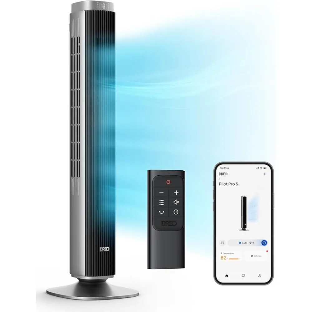 

Tower Fan Smart Voice Control, 25 DB Quiet DC Portable Bladeless Fan, 90° Oscillating, 12H Timer, 42 Inch Floor Fans