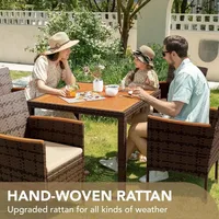 Patio Conversation Set with Acacia Wood Top, Rattan Outdoor Dining Table and Chairs for Backyard, Garden - Image 2
