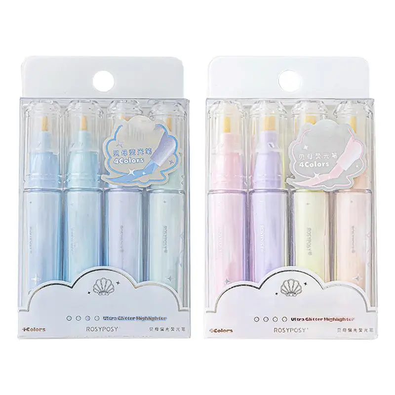 

Маркеры-хайлайтеры блестящие 4 шт., ручки без отверстий для выделения, канцелярские принадлежности для студентов, взрослых, детей, художников, журналов