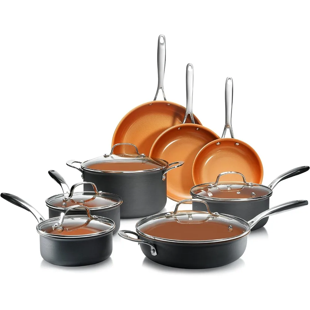 

13 Pc Ceramic Pots and Pans Set Nonstick Cookware Sets Pot and Pan Set Non-stick Cookware for Kitchen Accessories Copper Cooking