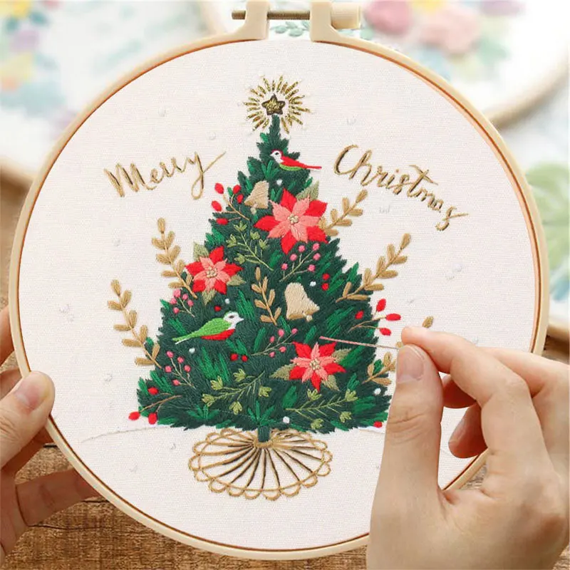 1 Set Christmas Embroidery Kit Xmas Stitching Material Party Embroidery Kit  Embroidery Stitching Kit - AliExpress