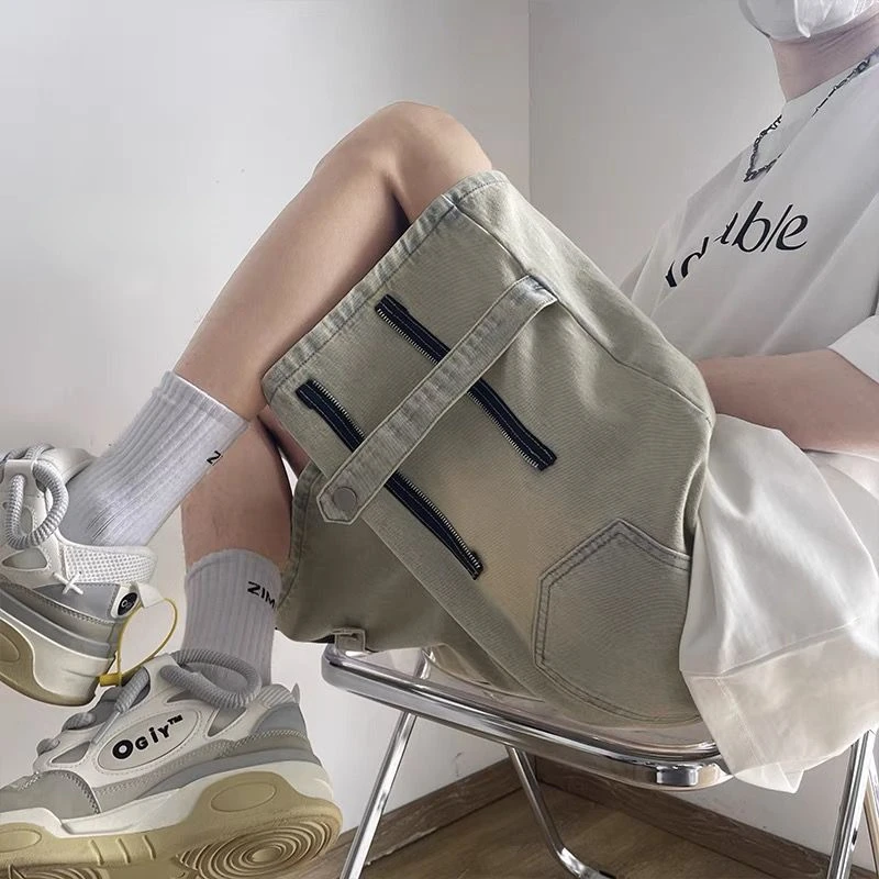 American Retro Denim Pants Men Summer High Waist Straight Leg Cargo Shorts High Street Fashion Casual Basics Streetwear Male