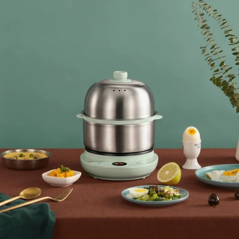 Egg Boiler Stainless Steel Double-Layer Multifunctional Breakfast Artifact Automatic Power off Steam Eggs Breakfast Machine