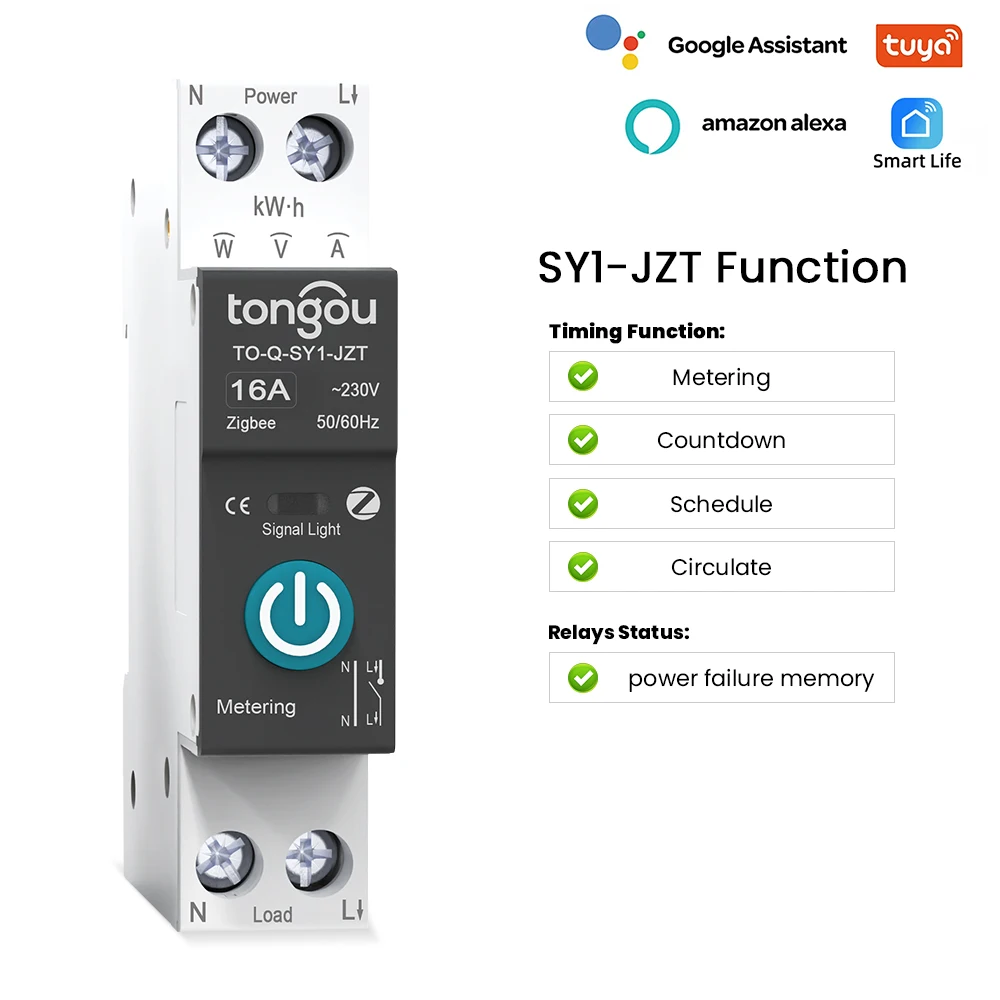 TUYA ZigBee Smart Circuit Breaker With Metering 1P 63A DIN Rail for Smart Home Wireless Remote Control Switch by Life APP
