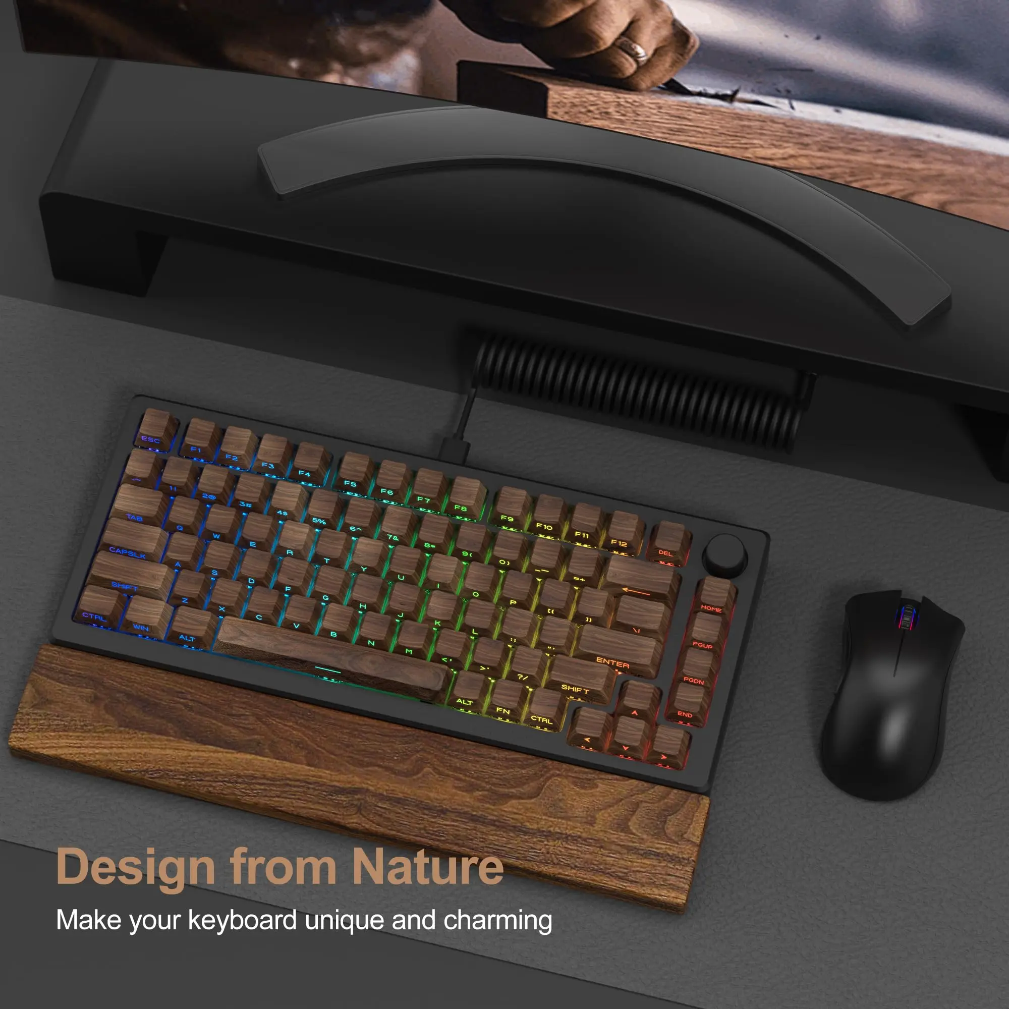 Double Shot Brilho Através de Keycaps Madeira Perfil Cereja Dye Sub Side Impresso Pbt Keycaps para Gateron Teclado Switch mx 136 Chaves - Imagem 3