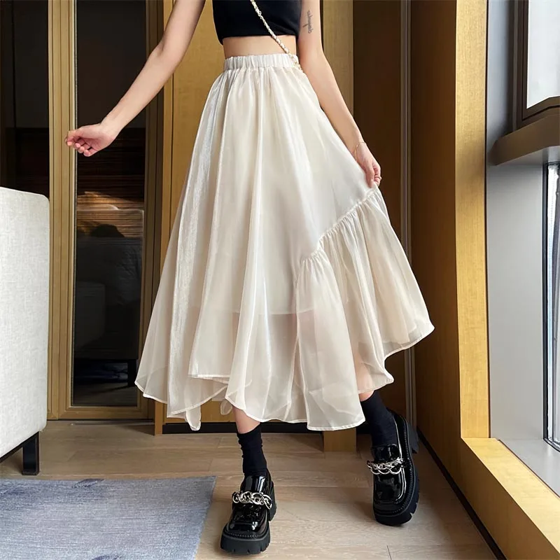 

Women's Y2K Clothes High Waist Half Skirt Gown Bright 2023 Summer Party Skirts Hem Elegante A-Line Skirt Korean Dress for Women