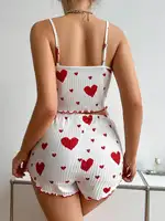 Ensemble pyjama pour femmes, vêtements de nuit, 2 pièces, débardeurs courts et Shorts S M L, blanc, ventilation, doux, décontracté, impression d'amour 3