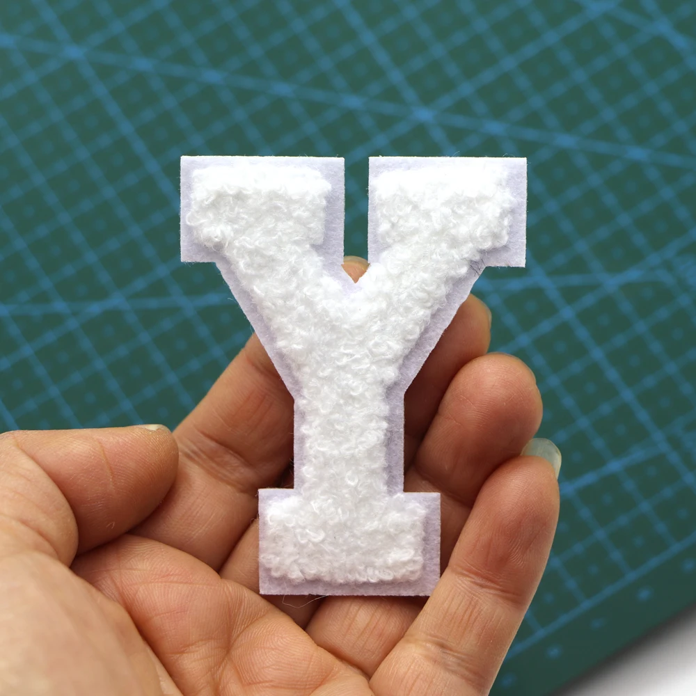 1PC72MM Weiß Chenille Brief Patch Eisen auf Patch Buchstaben Patch Für Jeans Kleidung Name Diy T-Shirt Reparatur Alphabet patch Abzeichen – Detail 25