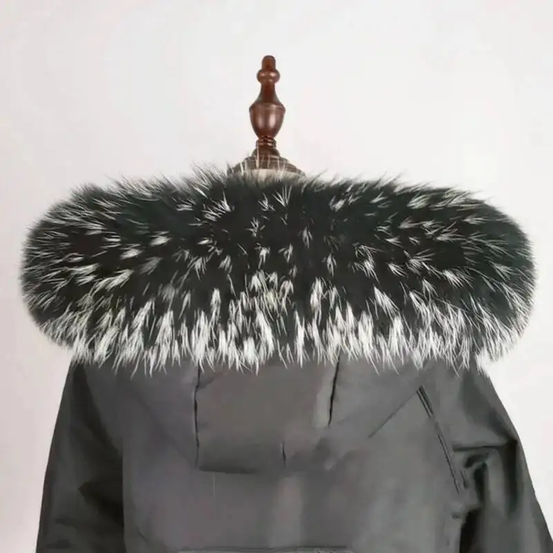 Col en fourrure de raton laveur pour femme, col de manteau d'hiver en fourrure naturelle, grand châle en fourrure, écharpe chaude en fourrure droite