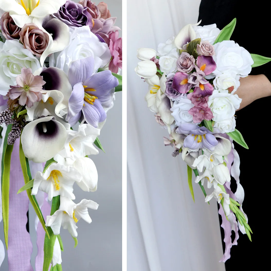 New Waterfall Brides Bouquet Flower Wedding Bride Handheld Flower Simulation Touch Tulip centro de mesas de boda