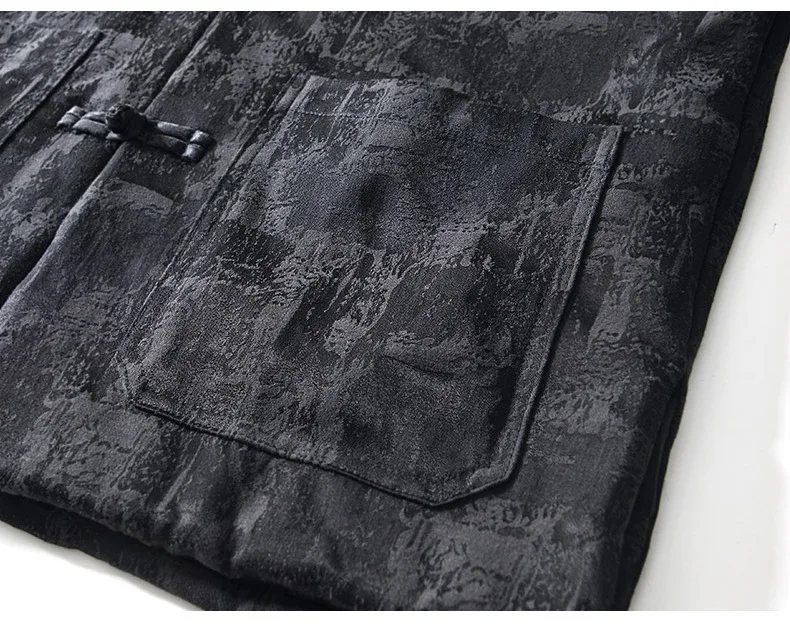 Japanese Retro Men's Button Up Casual Warm Cotton Wadded Jacket And Coat Loose Full Print Chinese Stand Collar Padded Coat