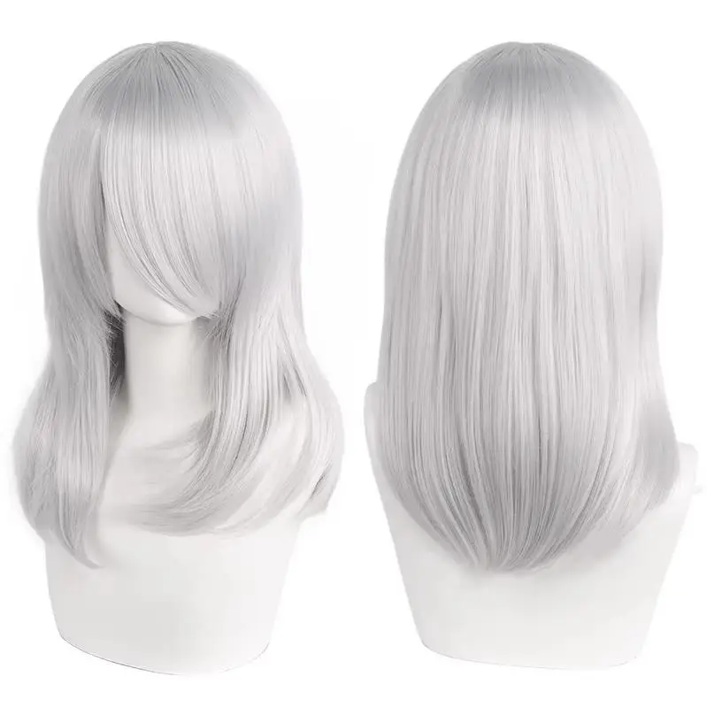 QQXCAIW Hochwertige 40 cm mittlere Cosplay-Perücke mit Pony, Schwarz, Blond, Rosa, Rot, Blau, Lila, hitzebeständige Kunsthaar-Perücken – Detail 5