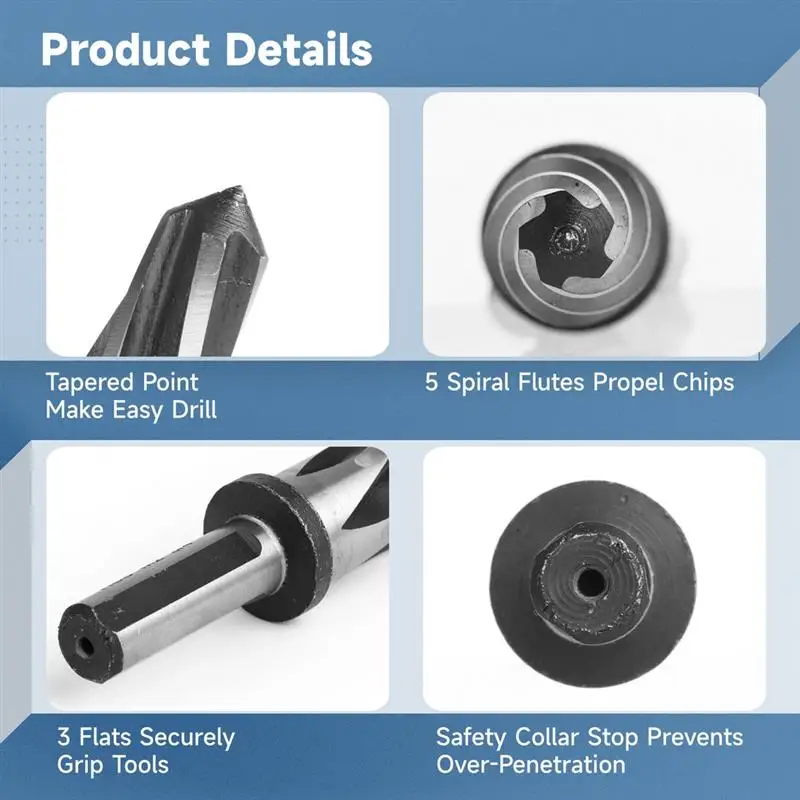 4Pcs/Set Taper Reamers 3/8" 1/2" 5/8" 3/4" M2 HSS Chucking Reamers Taper Bridge Reamer 5 Spiral Flutes Bridge Steel Reamers 3