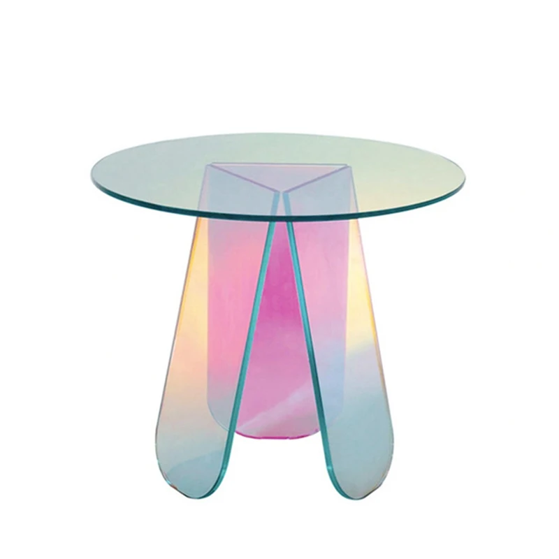 Iridescent Transparent Acrylic Side Table Display Designer Round Colorful Rainbow Clear