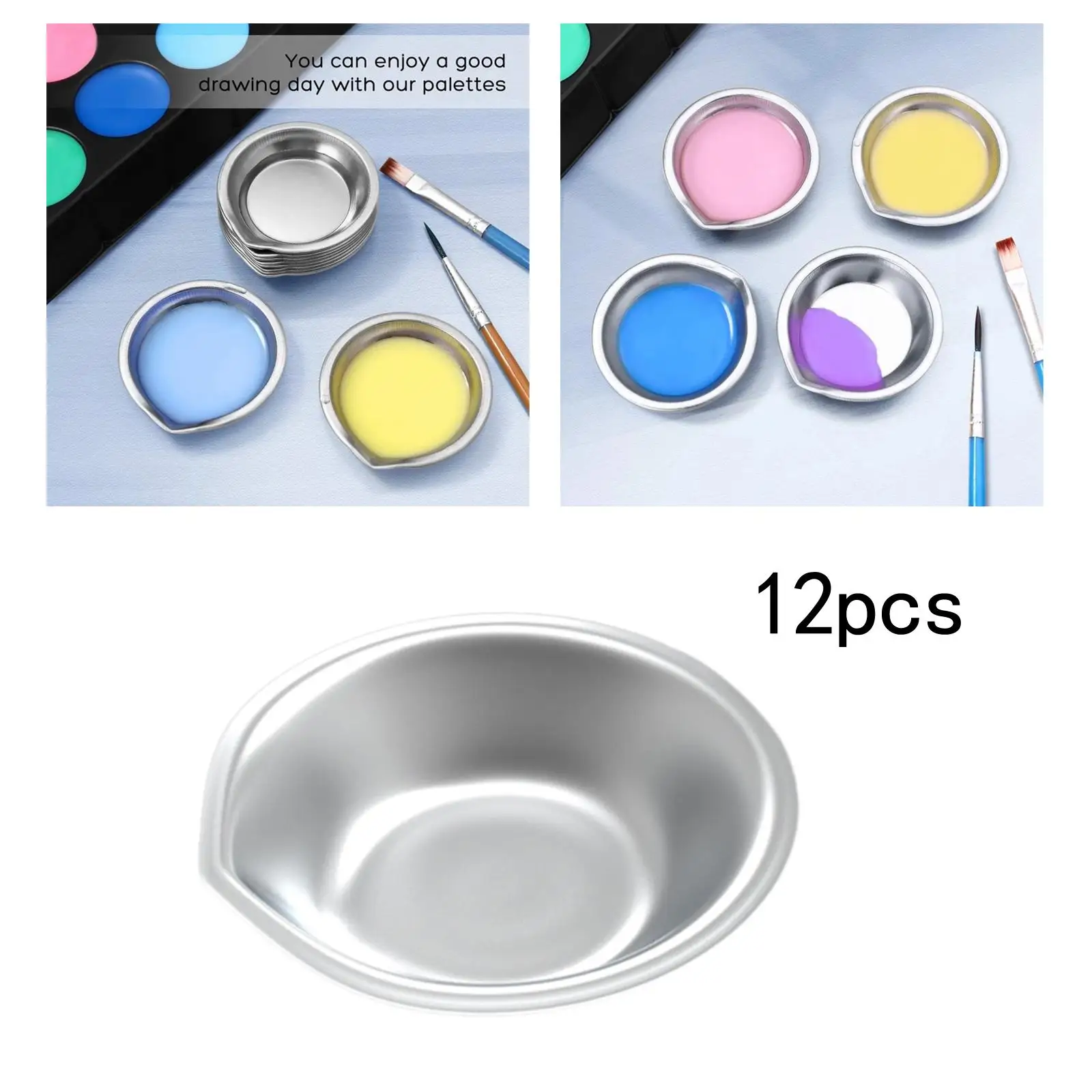 Stainless Steel Small Round Paint Tray Watercolours Paint Mixing Tray Painting Color for Home 12pcs paint tray color palette