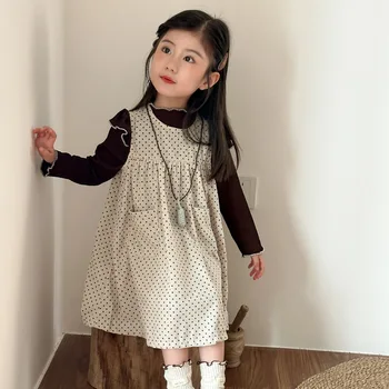 2025 Autumn New Children Sleeveless Dress Corduroy Girls Cute Polka Dot Vest Dress Kids Casual Dress Baby Girl Princess Dress