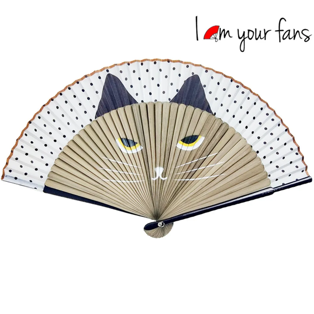 New Bone Cartoon Dragon Cat Japanese Wedding Favors And Gifts Party Folding  Fan Spray Painted Cat Head Japanese Style Female Fan| | - AliExpress