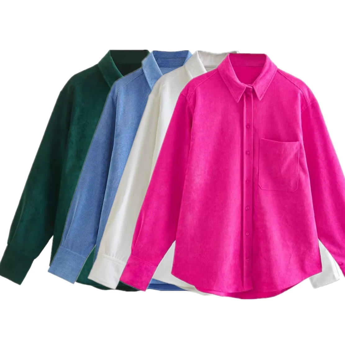 

Dave&Di 2023 Vintage Corduroy Blouse Women Loose Pockets Long Sleeve Shirt Tops