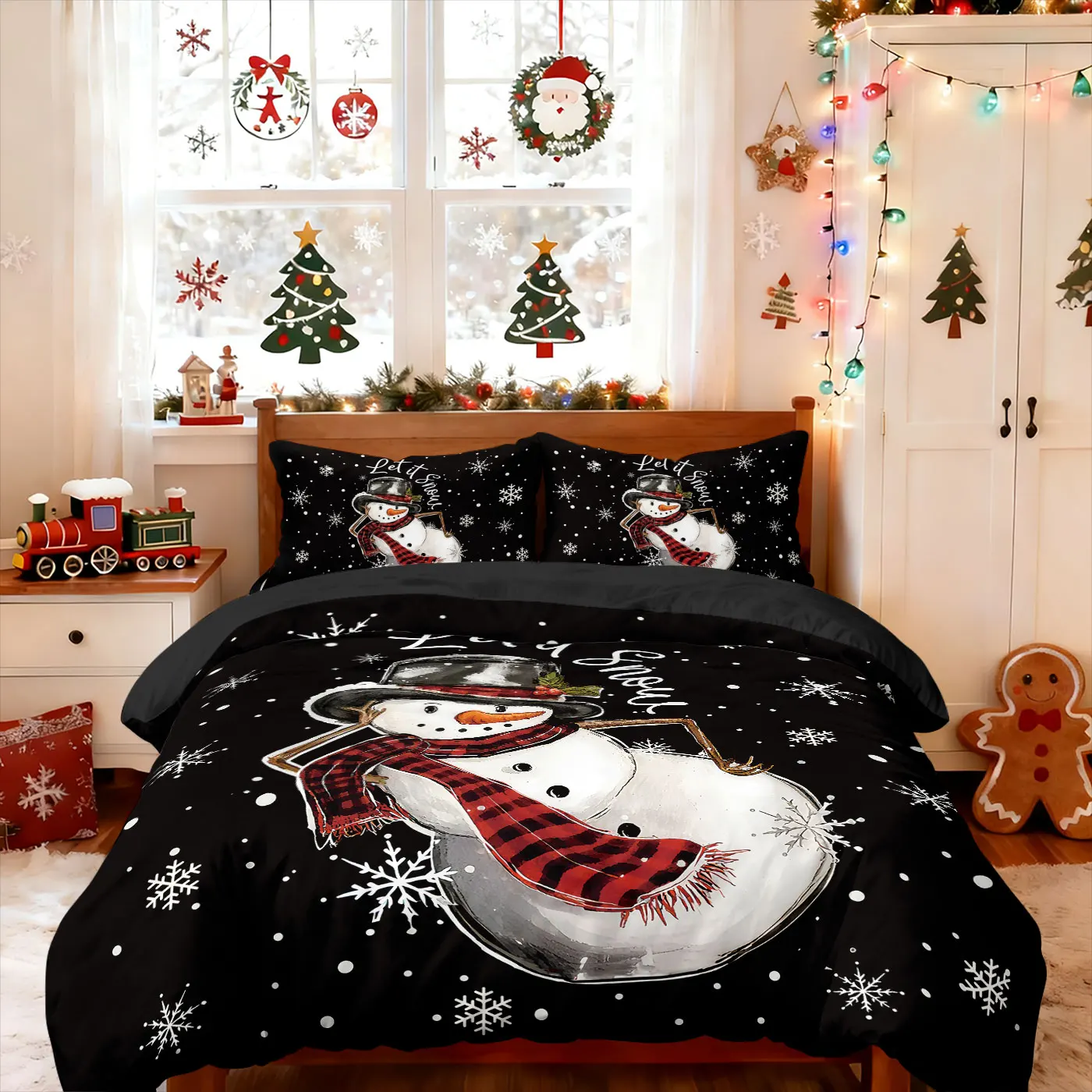 3pcs Merry Christmas Cartoon Snowman Printed Chipless Bedding Set Multi Size Bedroom Bedding Holiday Decoration Machine Washable S2bcc21bc3a684ab890ef1d9a22526164F