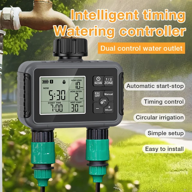 Intelligent Watering Controller 1/2 Outlet Automatic Irrigation Water Timer Programmable Irrigation Watering System for Outdoor 1