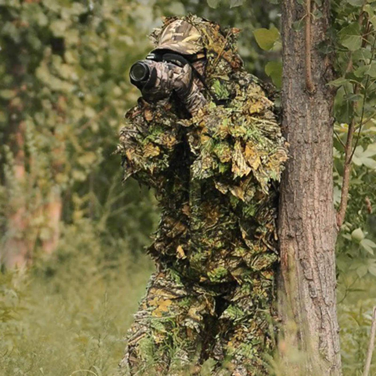 Ghillie Suit Enfant XL-XXL Jungle Woodland - Tenue Camouflage Feuilles pour Pêche et Chasse