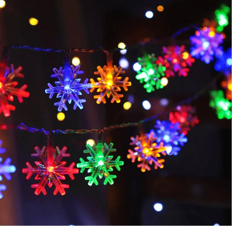 thumbnail image 1 of Guirnalda de luces LED con forma de copo de nieve de 20 LED de 3 m, adornos navideños para el hogar, decoración colgante para árbol de Navidad, regalos de Año Nuevo 2023, 1 of 5