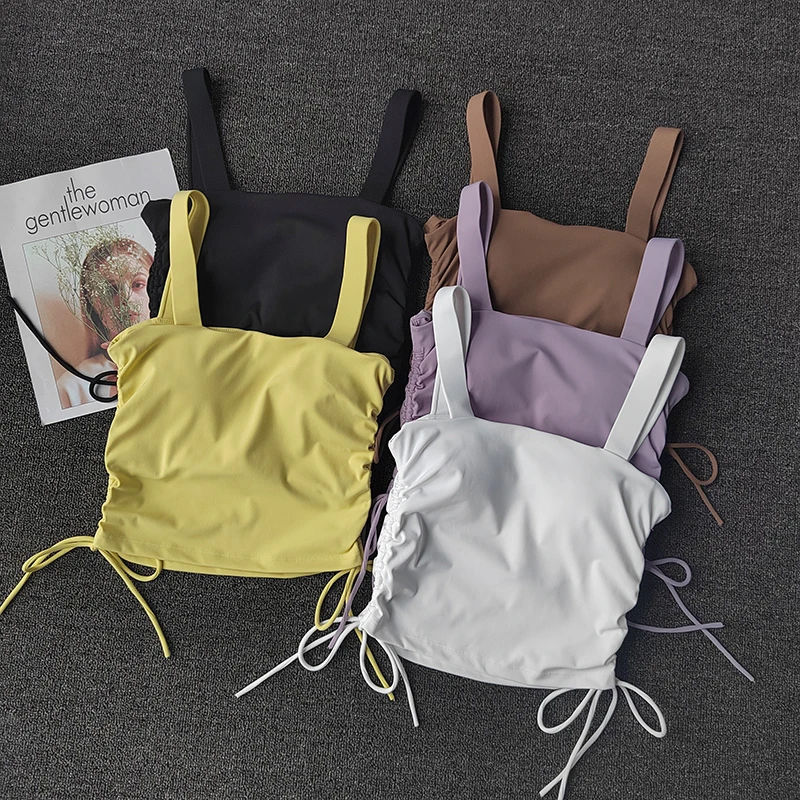 

Camisole Women's Yoga Underwear Gather Shock proof Outwear Sports Top Breathable Quick drying Drawstring Fitness Top