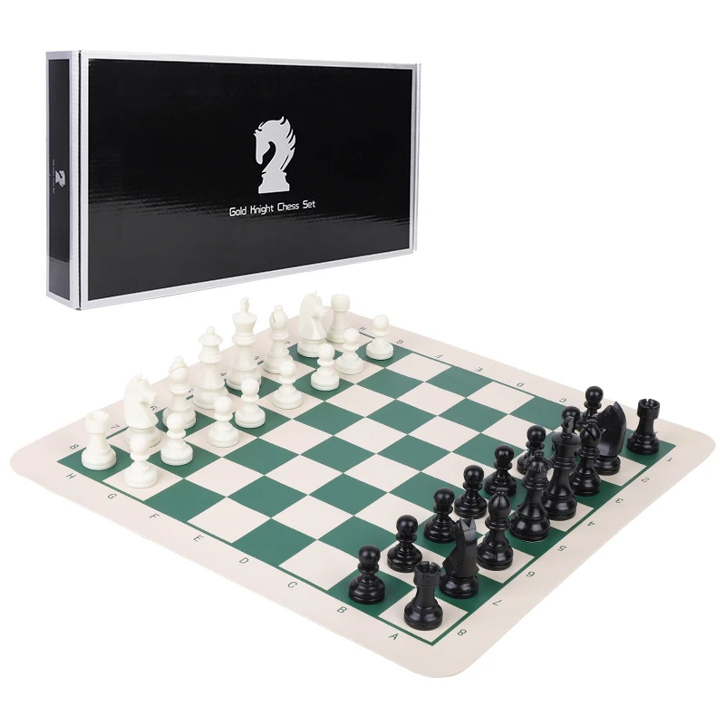 Plastic Chess Set King High 76mm 4 Queens Heavy Chess Pieces PU Chessboard Children Family Travel Board Table Game Toys