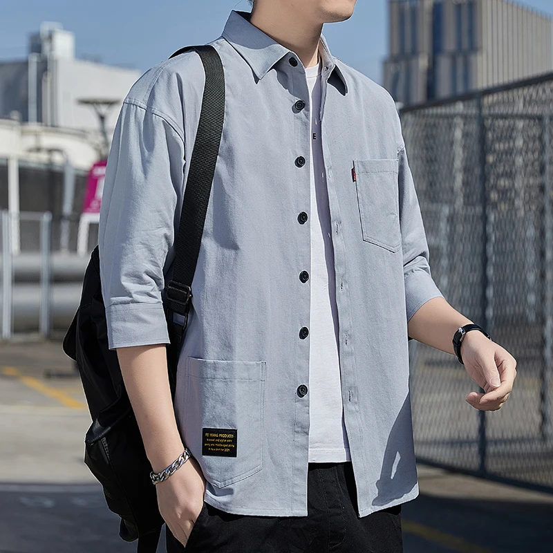 Spring Summer Elegant Fashion Harajuku Slim Fit Ropa Hombre Loose Casual All Match Outerwear Button Cardigan Short Sleeve Blusa