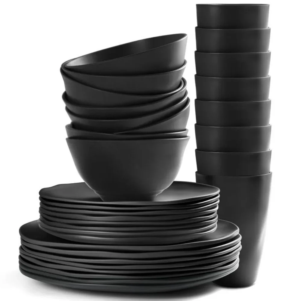 

32-Piece Plastic Dinnerware Set, Durable Kitchen Plates and Bowls Set for 8 Each , Dinner Plates, Dessert Plates, Bowls & Cups