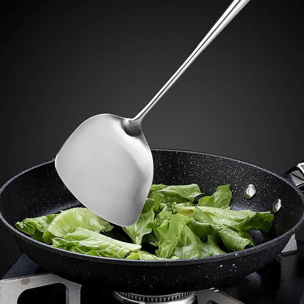 VtiswUws Stainless Steel Wooden Handle Cooking Spatula Household Kitchen Anti-Scalding Spatula Soup Spoon Kitchen