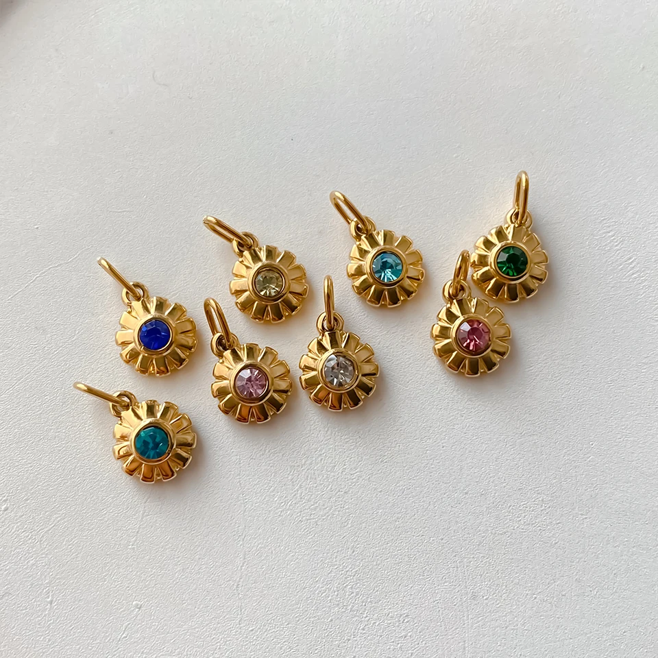 Edelstahl-Geburtstagsstein-Blumen-Anhänger, bunt, hochwertig, DIY-Ohrringe, Halskette, Armband, Charms für die Schmuckherstellung – Detail 8