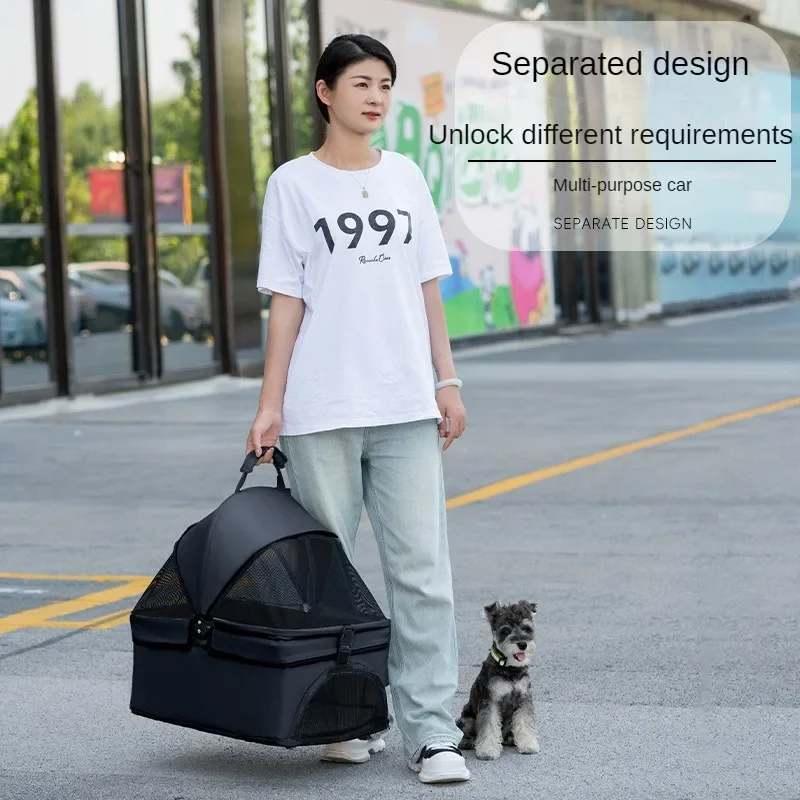 Cochecito para mascotas pequeñas y medianas, ligero, desmontable, plegable, para viajes al aire libre, Scooter transpirable para perros y gatos 5